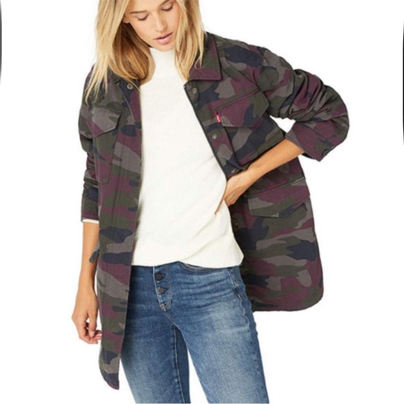Levi's Oversized Military Filed Jacket in Purple Camo Cotton Pockets size Small - Picture 1 of 8